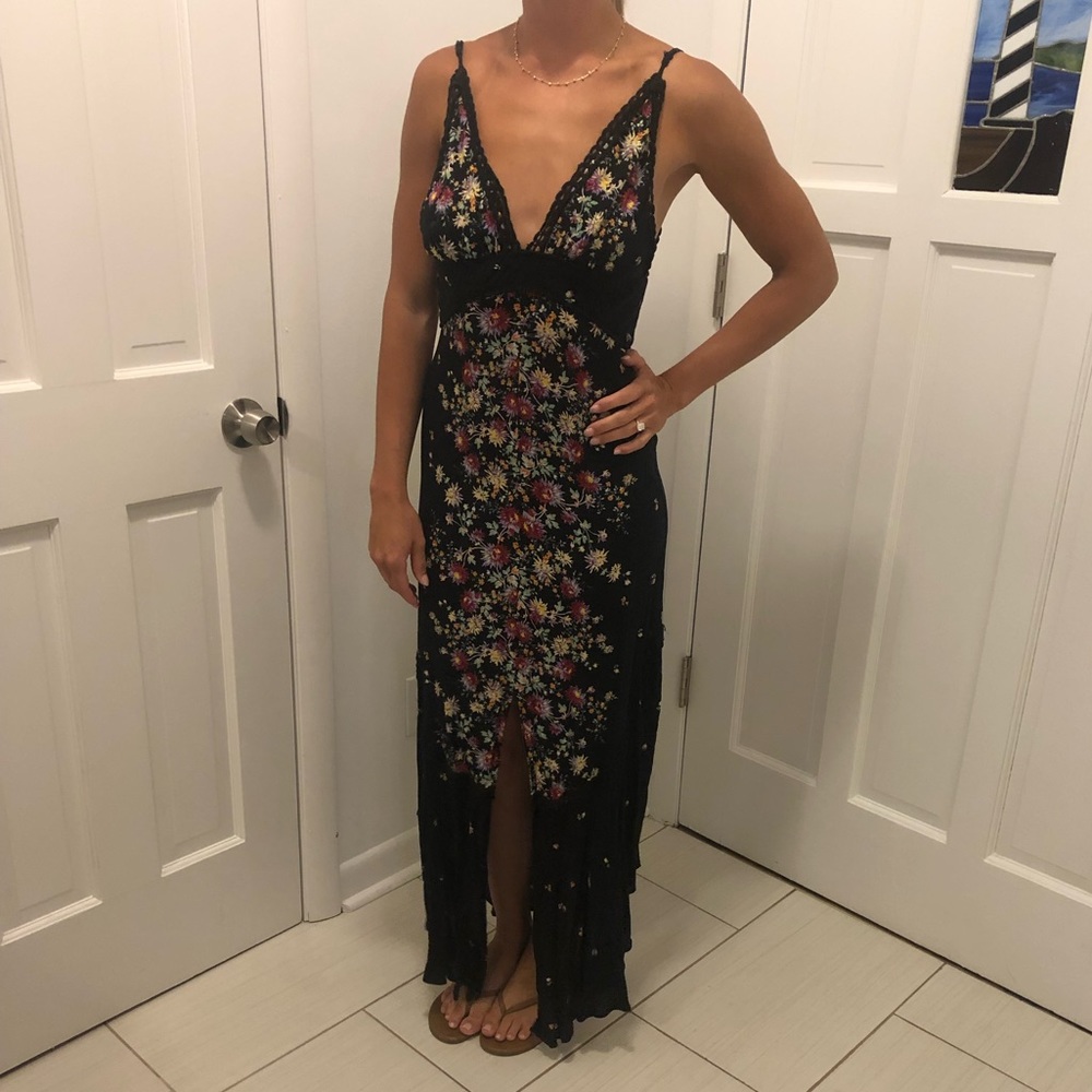 Free People black+floral maxi dress